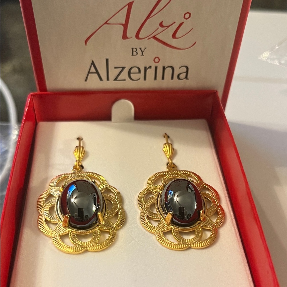 Gold and Jet Hemetite Earrings
